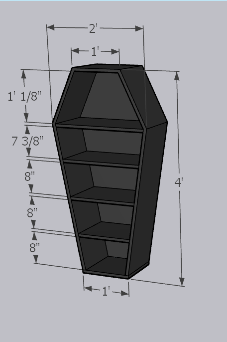Coffin Bookshelf (Small, 4')